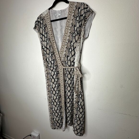 Joie Porcelain Bethwyn C Snakeskin Print Wrap Style A-Line Cap Sleeve Dress SM - Picture 4 of 16